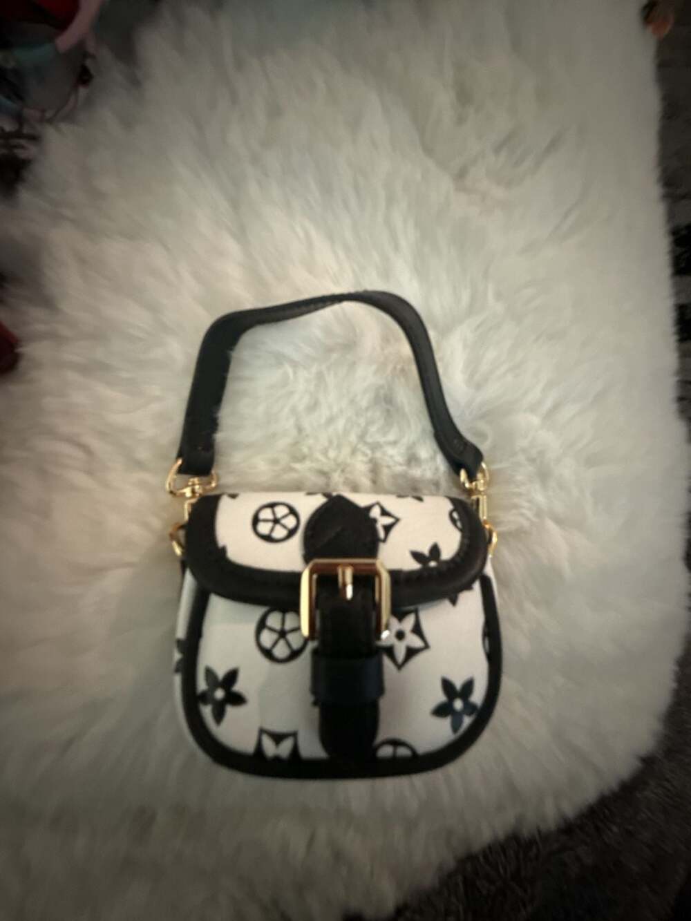 White and Black Mini Bag/Purse real leather